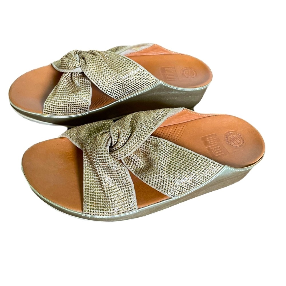 Fitflop Metallic Gold Knotted Wedge Sandals